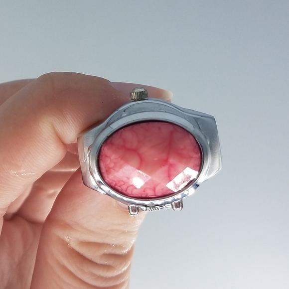 Pink Stone Silvertone Ring Watch - Picture 5 of 10